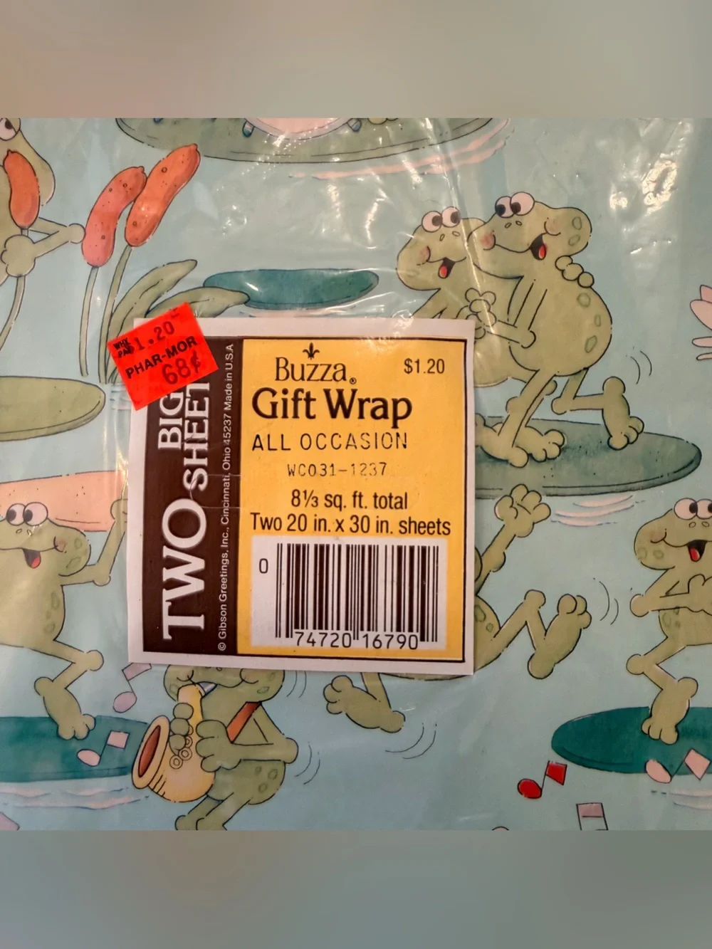 Vintage 80s/90s Buzza Gift Wrap - Frog Pond Party - 2 Sheets NEW